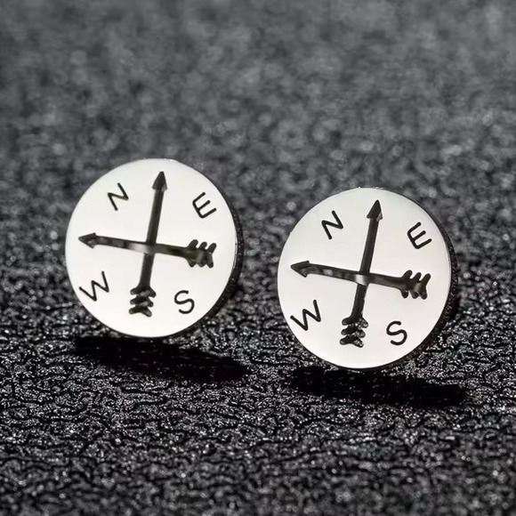 Jewelry - Silver Compass Earrings North South East West Stud‎ Earrings Travel Gift Jewelry